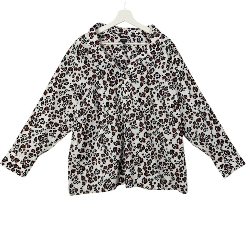 Talbots Womens Non Iron Maximalist Cheetah Animal Top Plus 3X Long Sleeve Blouse